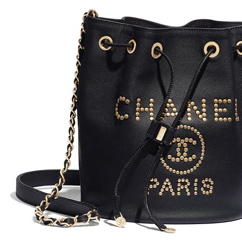 chanel grained calfskin flap bag black|Chanel grained calfskin drawstring bag.